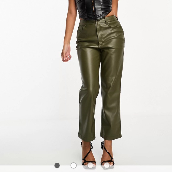 Never Fully Dressed Petite PU pants in khaki - Picture 3 of 5